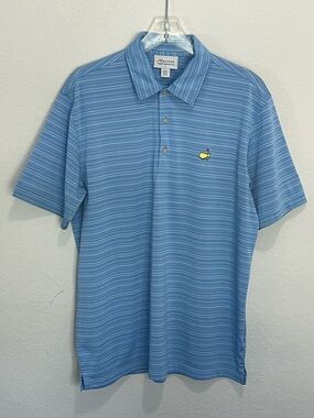 Masters Performance Golf Polo Men’s Large Blue White Striped Short Sleeve Shirt